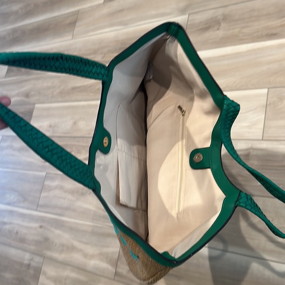 EUC Tropical Leaf Print Everyday Bag Wicker Woven Purse Handbag Beach Tote - Picture 7 of 9